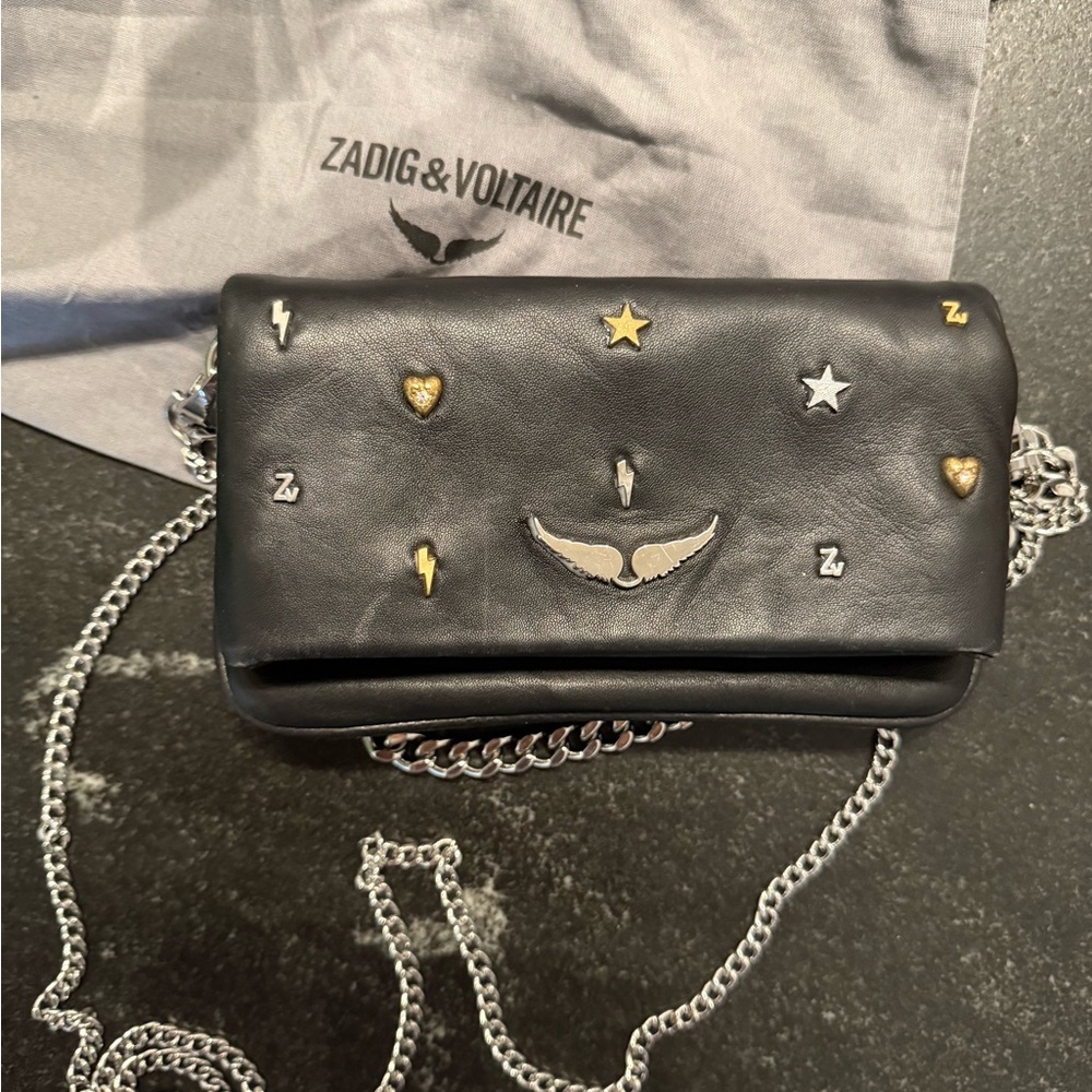 Zadig & Voltaire Black and Silver Crossbody Bag with Chain Details
